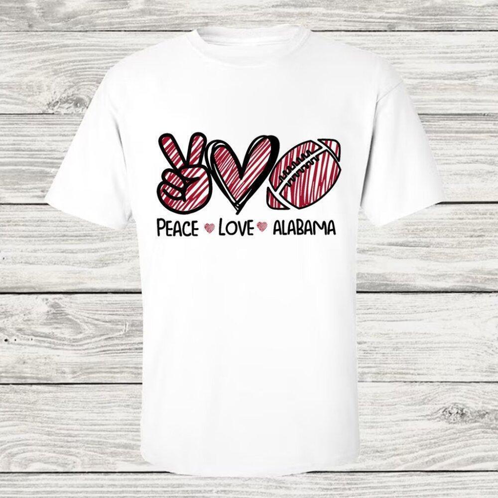 Peace Love Alabama Southern Pride Football Game Day Graphic Shirt 17 - Picture 1 of 4